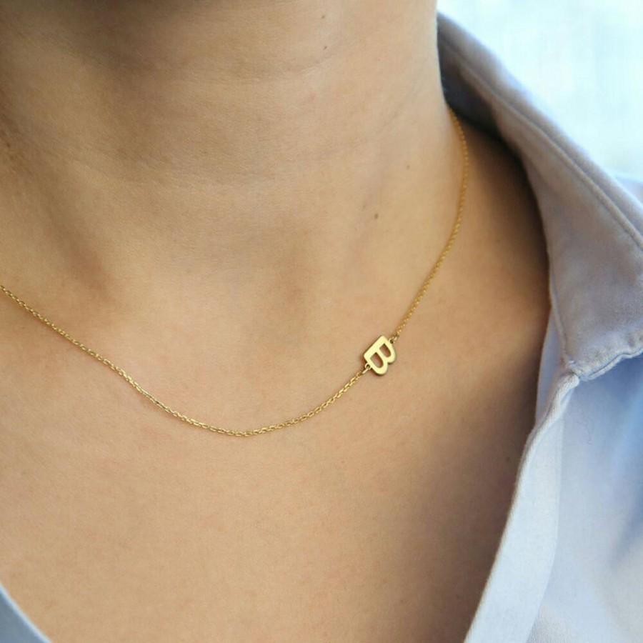Mariage - 14k Solid-Gold Initial Necklace Personalized Necklace-Bridesmaids Gift- Letter Necklace-Gold Jewelry-Mother's Day Gift