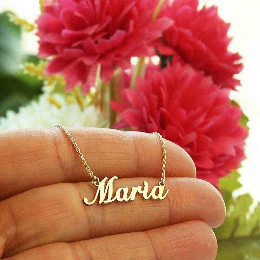 Свадьба - 14k Solid Gold-Name Necklace-Personalized Necklace-14k Gold Necklace-Custom Name Necklace-Name Jewelry-14k-Personalized Name Plate Jewelry