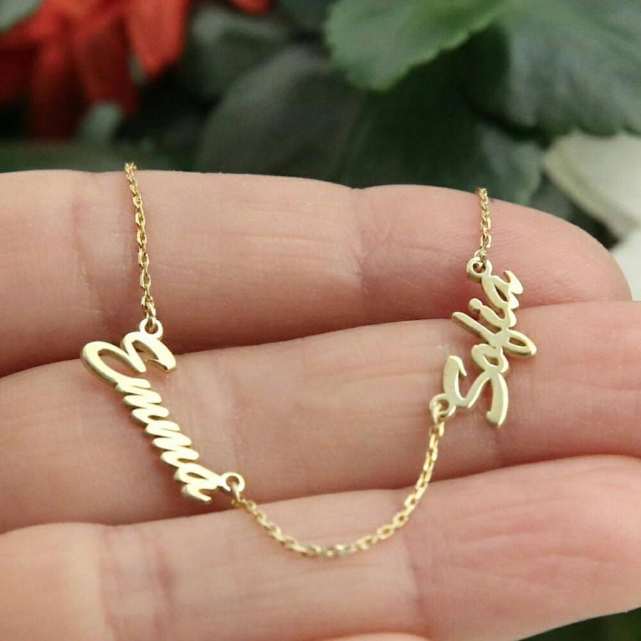 زفاف - 14k Solid Gold-Personalized Two Name Necklace-Gold Necklace-14k Gold Necklace-Name Jewelry-Personalized-Gift-Jewelry-Necklaces Mother's Day