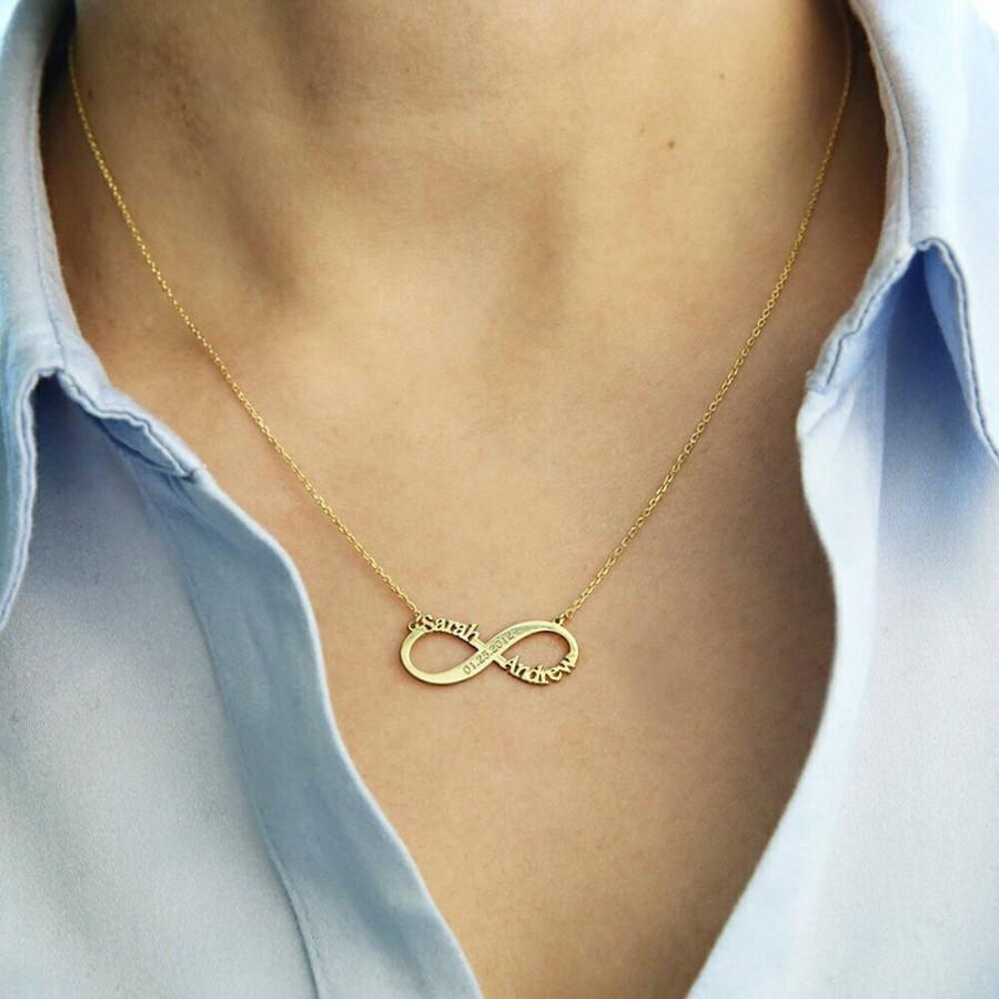 زفاف - 14k Solid Gold-Infinity Necklace-Infinity Necklace-Gold Necklace-Infinity Name Necklace-Personalized Bridesmaid Gift-Custom Jewelry