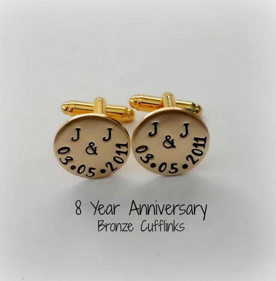 زفاف - 8th Bronze Wedding Anniversary Cufflinks, Hand stamped Eight Years Counting Anniversary Gift Boyfriend, Custom Stamped Gift for Husband