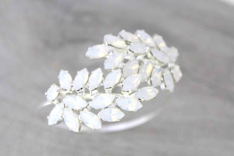 زفاف - White Opal Bridal bracelet Bridal jewelry Swarovski Crystal Cuff bracelet Open Bangle bracelet Swarovski Leaf bracelet Wedding jewelry
