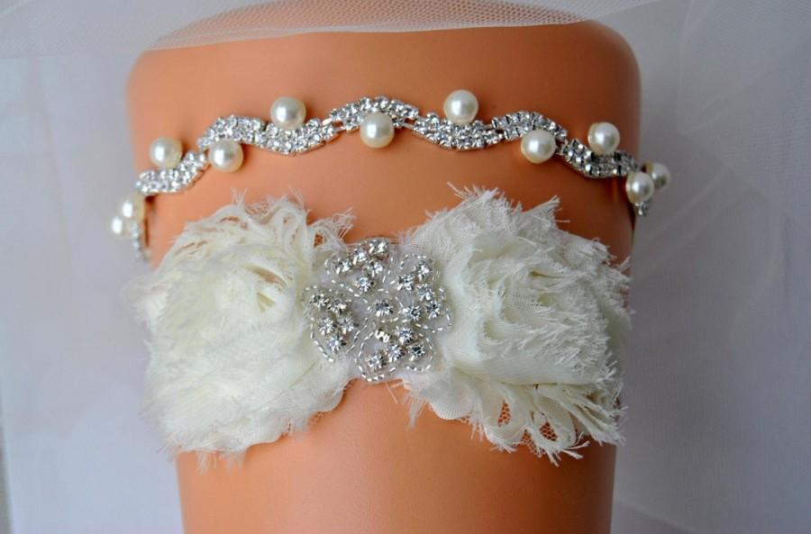 زفاف - Crystal Pearls Bridal Garter Set Wedding Ivory White Shabby Chic Rhinestone Garter, Crystal Rhinestone Garter and Toss Garter Set