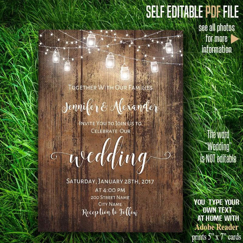 Wedding - Wedding Invitation, Printable Rustic Wedding Template, Barn wedding Templates, Instant Download Self-Editable PDF A241