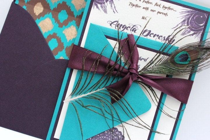 زفاف - Wedding Invitations Peacock Dark Purple and Turquoise