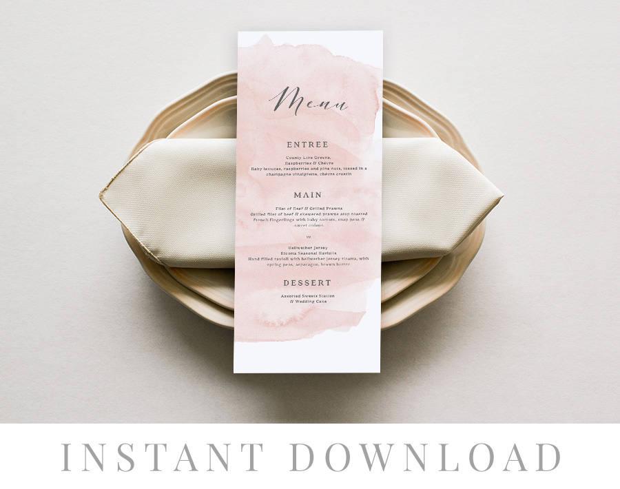 Wedding - Printable Menu INSTANT DOWNLOAD, Wedding Menu, DIY Printable Decorations, Templett, Editable pdf, Simple, Rustic Menu, Pink, Plush