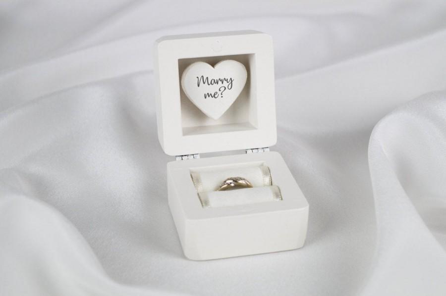 Wedding - White Engagement Ring Box, Proposal Ring Box, Wooden ring box, Custom ring box. Personalized Ring Box