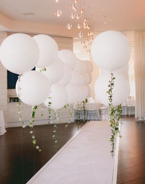 Mariage - Multiple 36" inch Big Giant Jumbo White Balloons with Vines / Greenery / Garland - Perfect for Minimalist Rustic Weddings Celebrations!