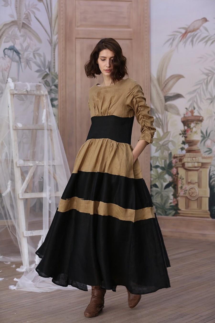 Hochzeit - gray linen dress, black dress, maxi dress, striped dress, plus size long sleeve dress, prom dress, ruffle dress 