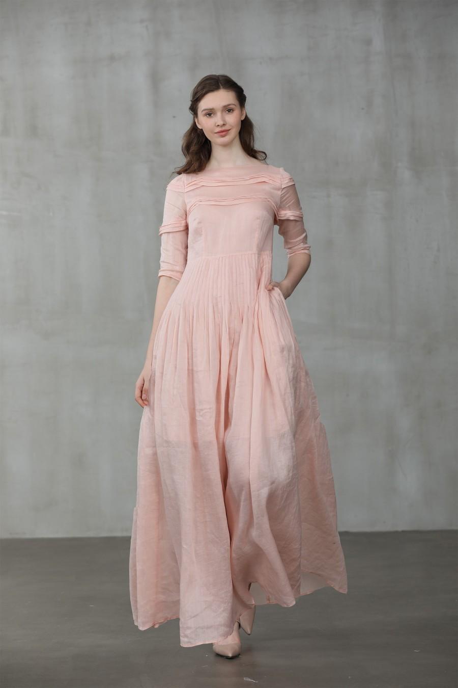 زفاف - linen dress, luscious pink dress, maxi dress, wedding dress, bridal dress, maxi linen dress, pintuck dress, maxi formal dress 
