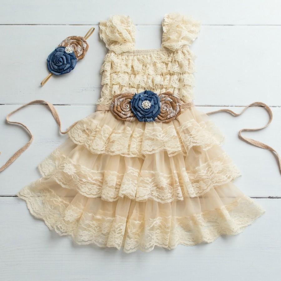 Mariage - lace flower girl dress-rustic flower girl dress- lace girls dress- lace baby dress- Burlap wedding dress- country flower girl- girls dress