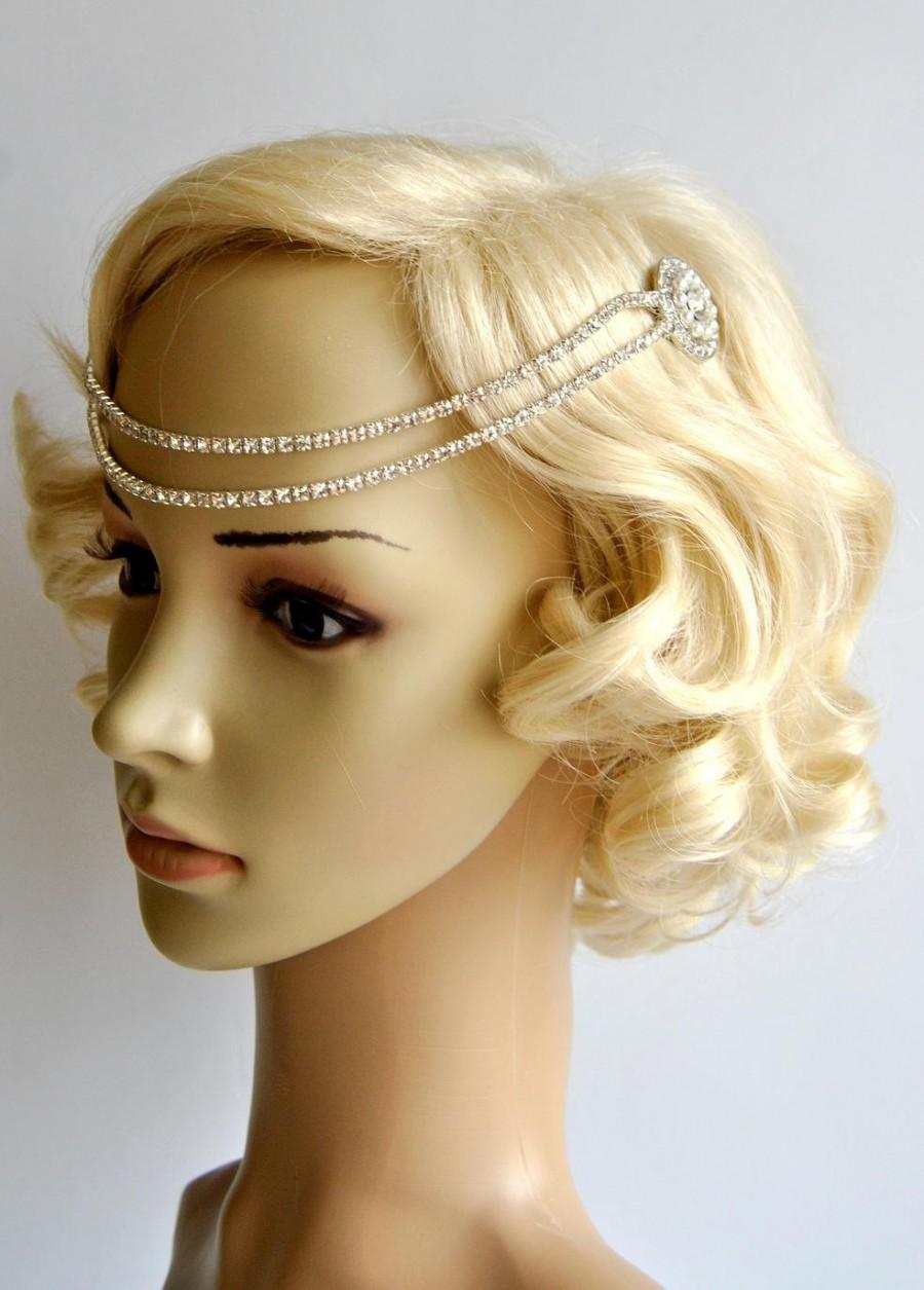 Hochzeit - Bridal Rhinestone Headband 1920s Chain The Great Gatsby flapper Headpiece, 1920s Headpiece, crystal SWAROVSKI Rhinestone flapper, halo