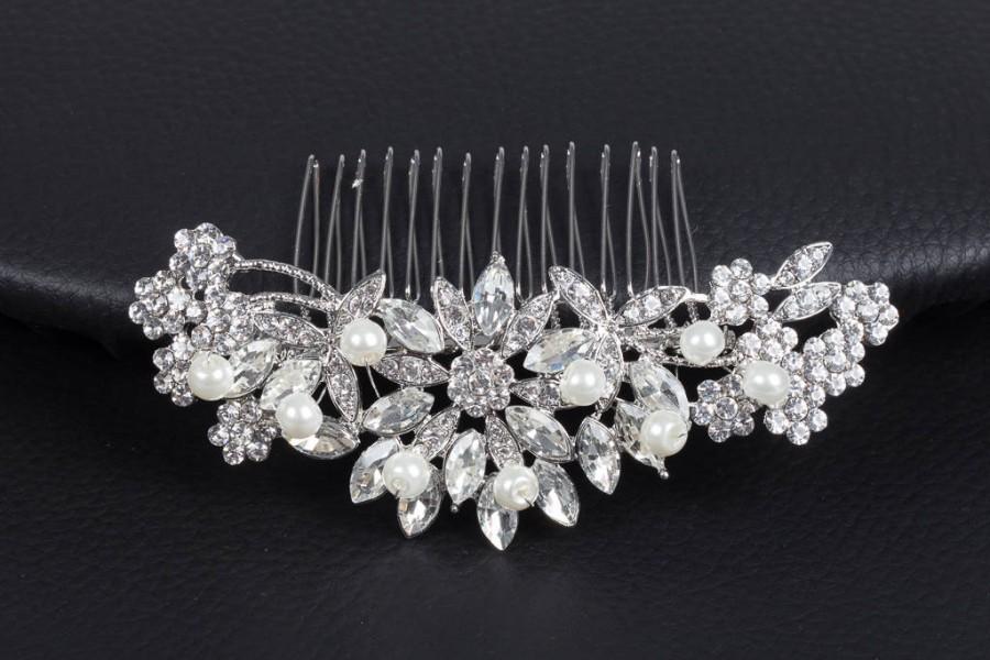 Mariage - ELEONOR Crystal Pearl Wedding Hair Comb Veil Gatsby Comb Vintage Hairpiece Bridal Hair Accessory Crystal Jewelry Headpiece