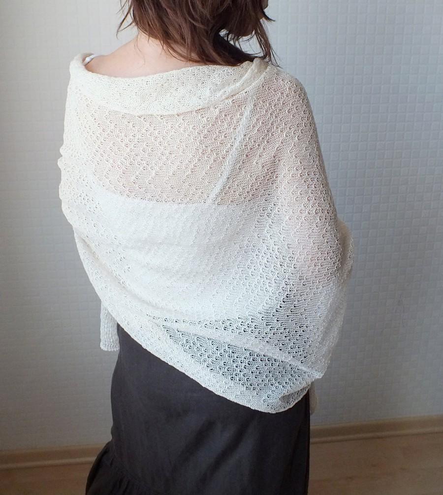 Свадьба - Knitted linen lace scarf, Bridal shawl, Knitted lace wedding shawl, Knitted Bridal wrap, Bridesmaid shawl white, ivory, cream, snow
