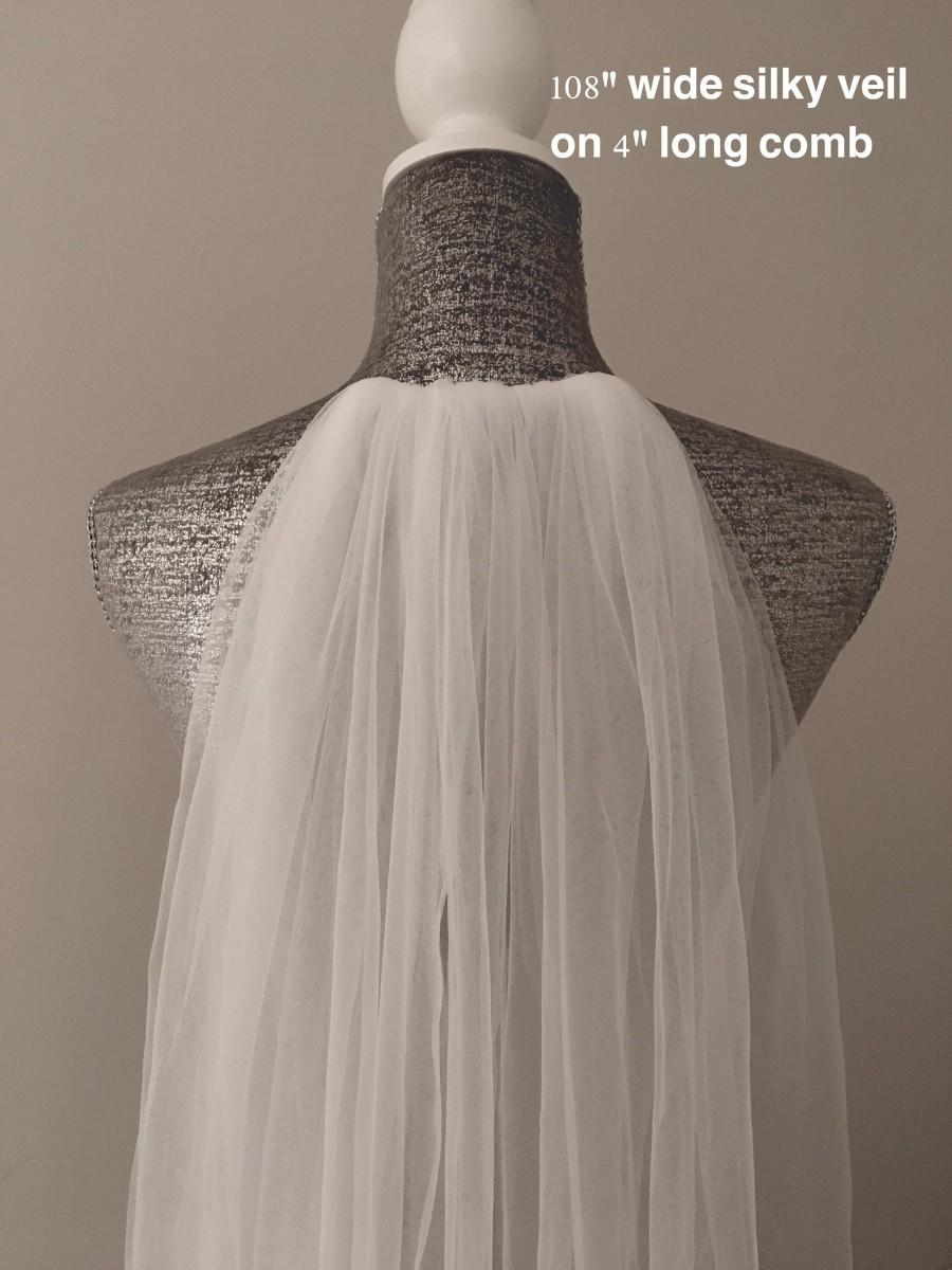 Mariage - Plain 1 Tier Cathedral  Length Tulle Veil With Raw Edge, Silky 108" Wide Cathedral Veils, One Tier Soft Wedding Veil, Soft Net Tulle,