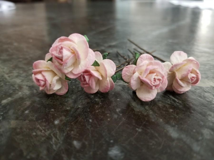 Wedding - Pink Tip Mulberry Hairpins,  Flower Hair Pins, Ballet Pins, Bridal Flowers, Flowergirl, lulusballetwraps