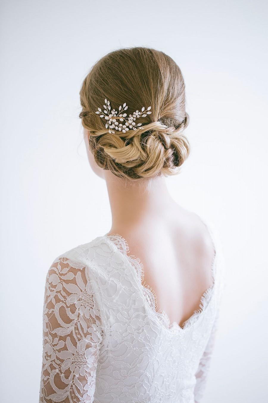 Wedding - Crystal Pearl Hair Comb, Gold Bridal Hair Comb, Rhinestone Hair Comb, Silver Hair Comb, Crystal Hair Comb, RosyroseStudio