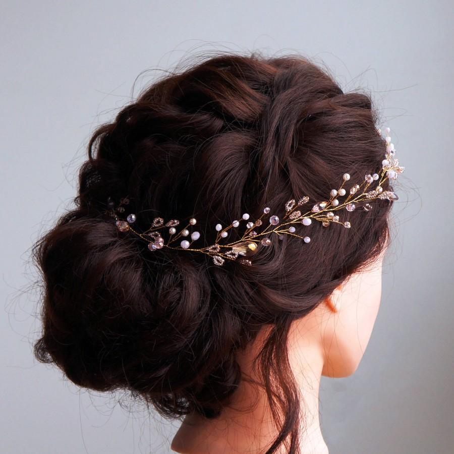 Wedding - Bridal Hair Vine-Wedding hair vine-Rose gold hair vine - Long hair vine- Ivory Pearl hair vine-Bohemian bridal headpiece-Hair vine for bride