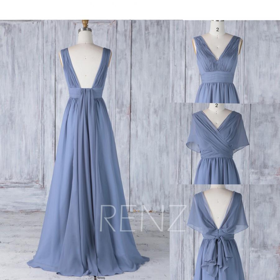 Mariage - Bridesmaid Dress Steel Blue Chiffon Wedding Dress Convertible Top Maxi Dress Ruched V Neck Wrap Dress Backless Infinity Dress (H507)