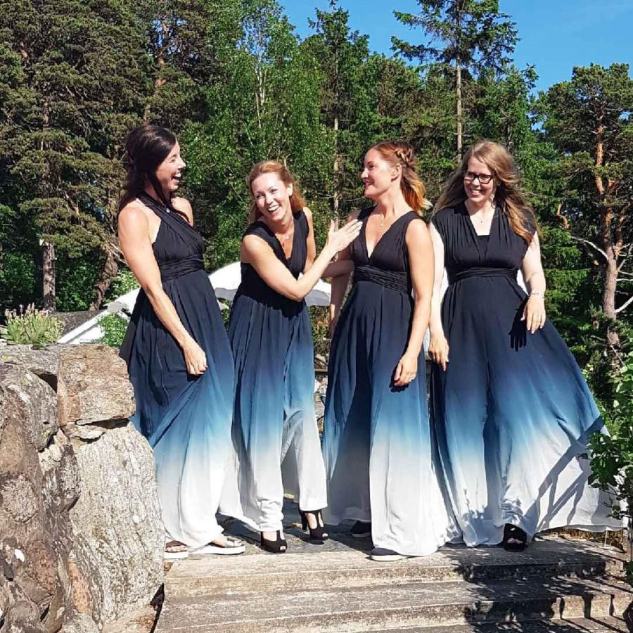 Wedding - TDY Ombre Bridesmaid Maxi infinity dress / Multiway Dress / Convertible Long Gown dress WITH Blue ombre Chiffon Overlay Skirt (Regular size)