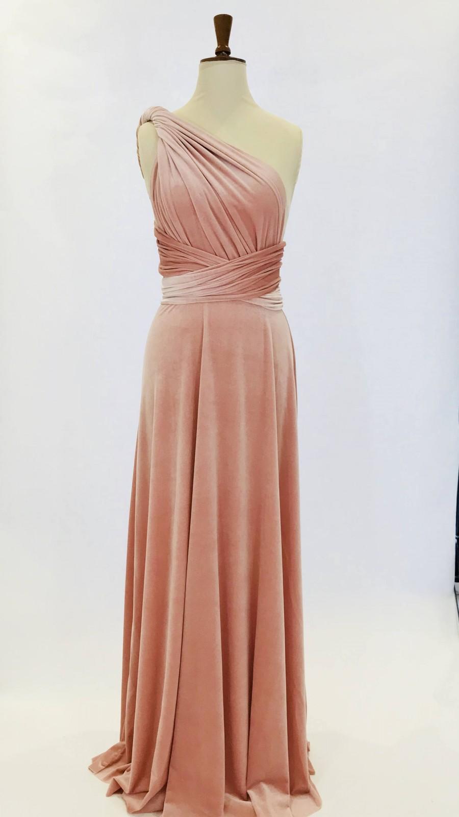 Hochzeit - Blush pink velvet dress, infinity dress, bridesmaid dress, prom dress, multiway dress, long dress, evening dress, convertible dress