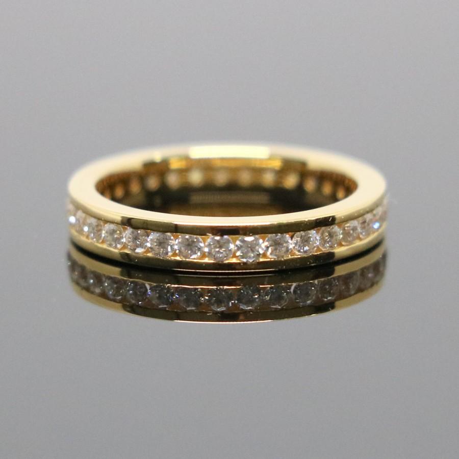Hochzeit - Moissanite Channel Set Wedding Ring Band 10K/14K/18K Yellow Gold, Eternity Band, Stackable Anniversary Ring, Promise Ring, Moissanite Ring