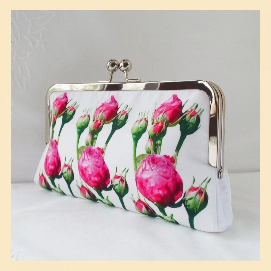 Mariage - Wedding clutch bag, pink and white floral purse, mother of the bride gift