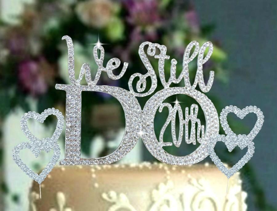 2 hearts all in rhinestones 20th Wedding Anniversary cake topper vow renewal 