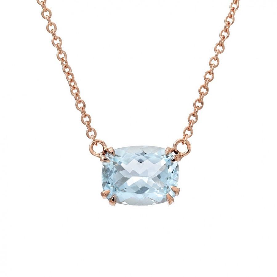 زفاف - Aquamarine Necklace, Cushion Cut Aquamarine, Aquamarine and Gold, Rose Gold Necklace, OOAK, Nixin