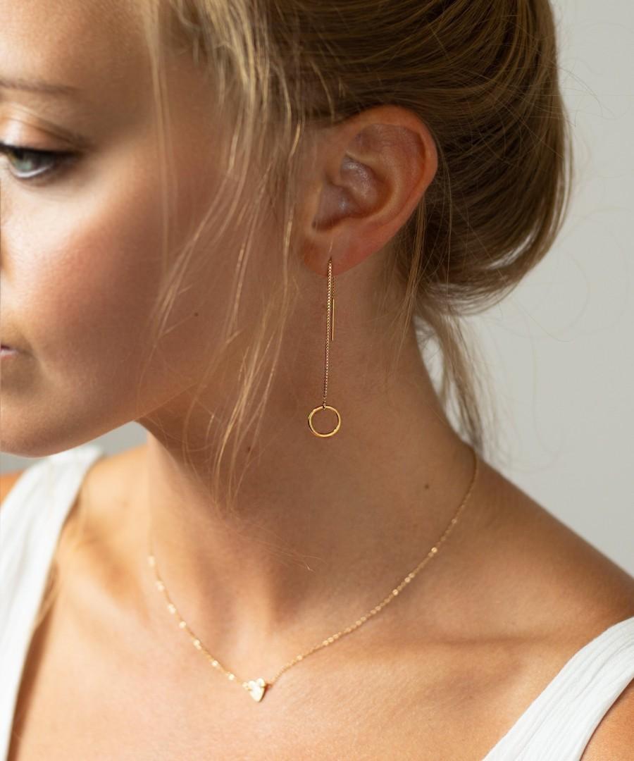 Hochzeit - Long Circle Earrings - Small Hoop Earrings - Gold Threader Earrings - Dainty Gold Earrings