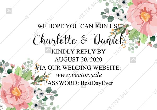 Wedding - RSVP card blush pink anemone greenery eucalyptus wedding invitation PDF 3.5x5 in online editor