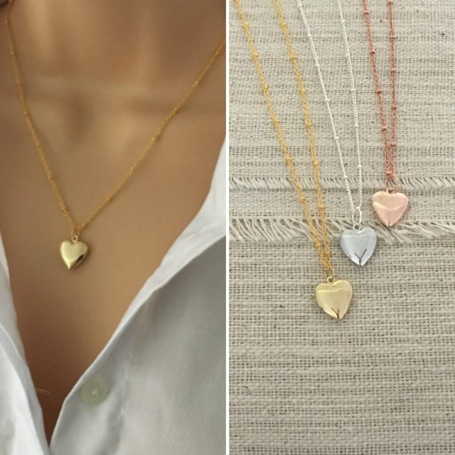 Wedding - Mini Gold Heart Locket Necklace / Dainty Locket Necklace / Tiny Locket Pendant / Flower Girl Necklace / Anniversary, Keepsake, Valentines