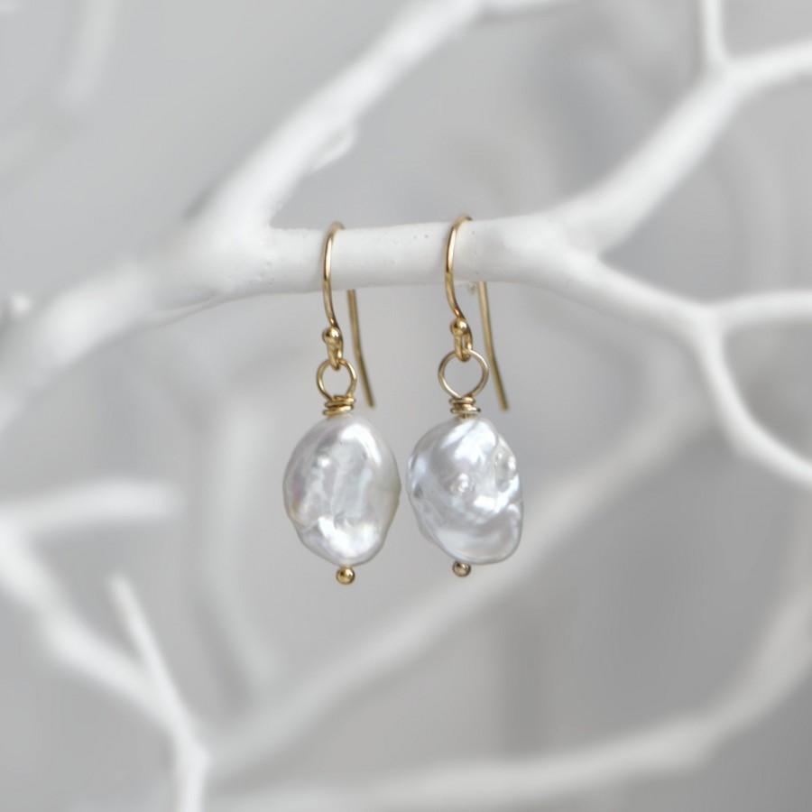 Свадьба - Keishi Pearl Earrings, White Baroque Pearl Dangle Earrings in 14k Gold Fill, Bridal Earrings, June Birthstone Dangle Earrings by Blissaria