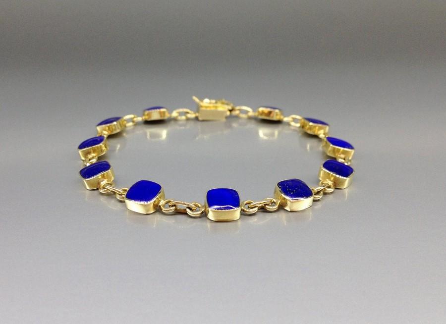 Wedding - Fine and classic bracelet with Lapis Lazuli set in 18K gold - gift idea