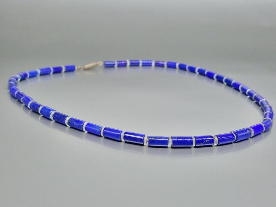 زفاف - Lapis Lazuli and Aquamarine necklace with Sterling silver - natural gemstone -royal blue Necklace-shades of blue/polished tubes/high quality