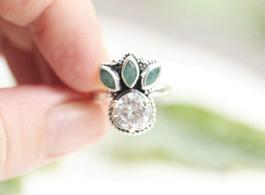 زفاف - Crown Ring, Emerald Jewelry, Solid 925 Sterling Silver, Antique Style, Nickel Free, Engagement, Stylish Boho Jewellery for Women, Simple