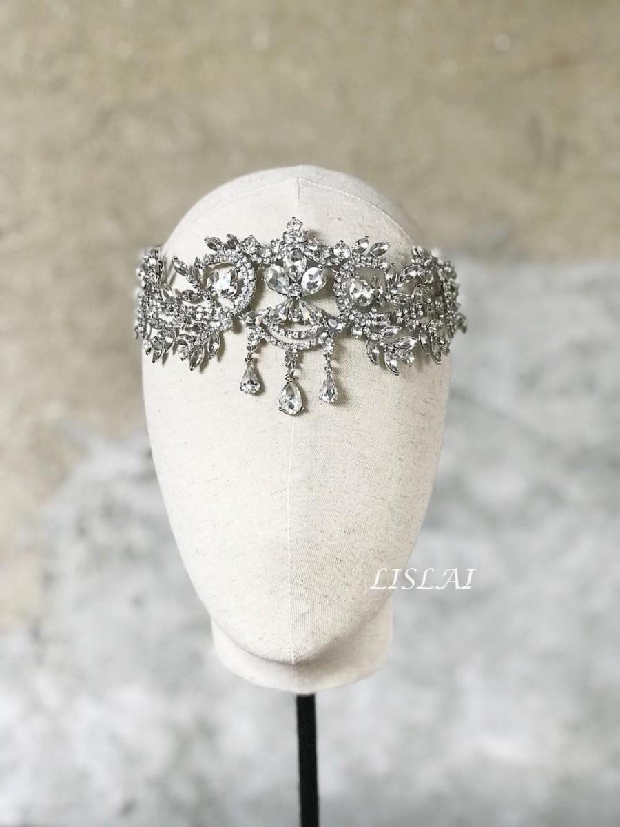 Wedding - LISALI Sparkly Silver Gold Rhinestone Flapper Gatsby Headband,  Wedding Crystal Headband Headpiece, Bridal Headpiece, 1920s Flapper headband