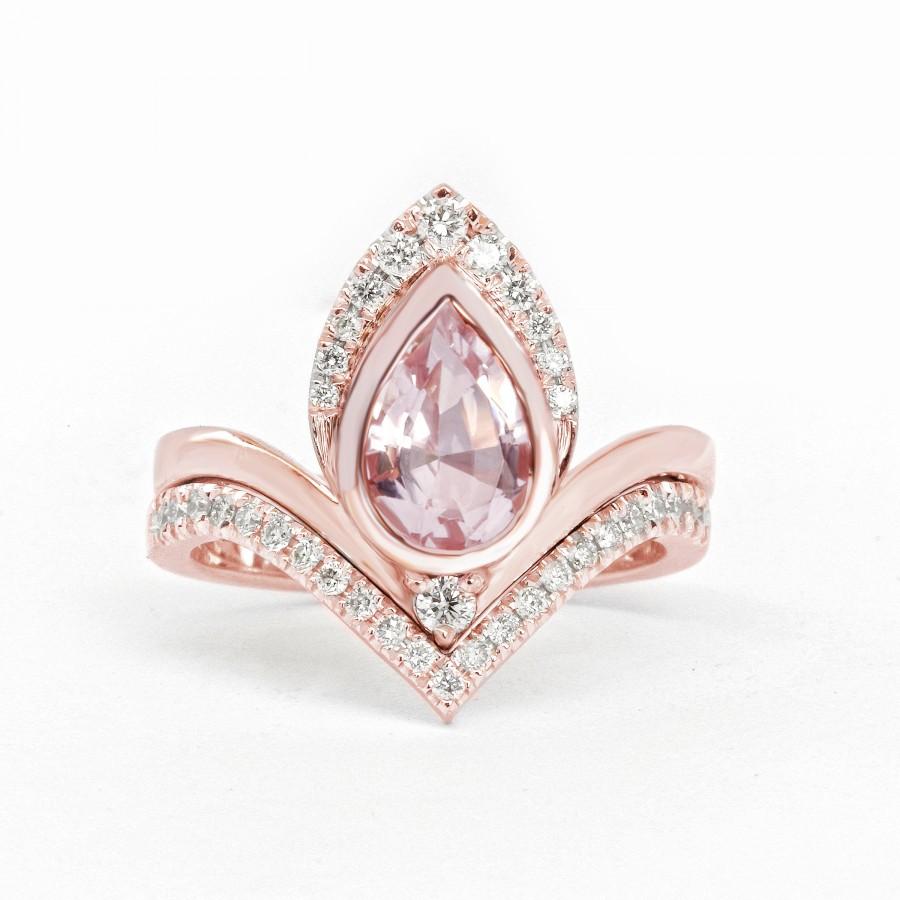 Свадьба - Pear Morganite & Diamonds Unique Engagement Ring set, Weeding rings set, Morganite Bridal Set, Rose Gold Engagement Ring Set Atyasha V