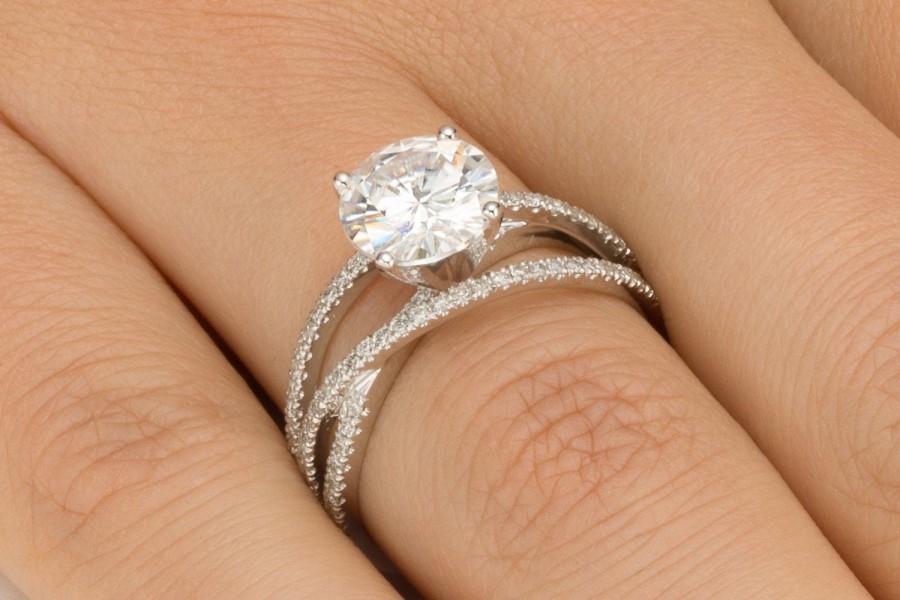 Hochzeit - 2 1/2 Carat Diamond Ring, Multi Band Diamond Engagement Ring, Unique Designer Diamond Ring, Promise Diamond Ring