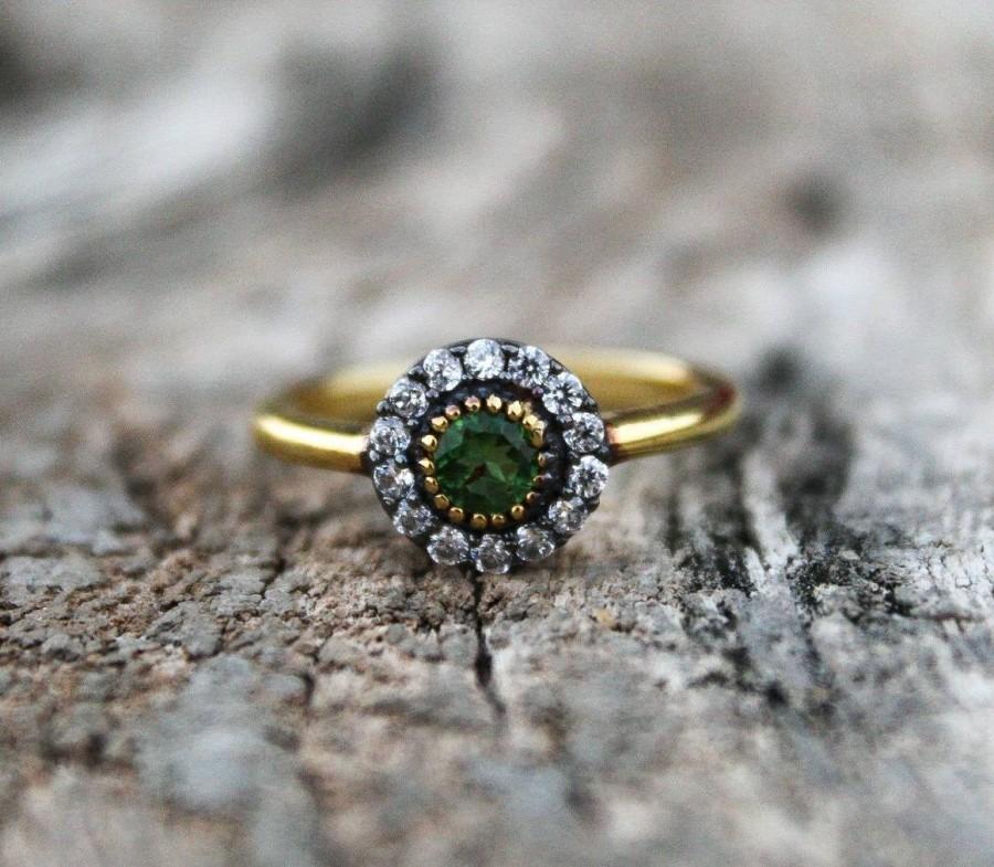زفاف - Sale "low price" Natural Green Tourmaline Engagement Ring 925 Sterling silver Gold Plated stamped,engagement/Wedding ring All sizes.
