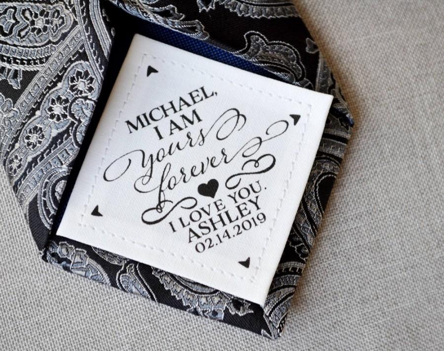 زفاف - Groom Wedding Gift, Personalized Tie Patch, I am Yours Forever, 2nd Anniversary Cotton, Suit Label, For Him, Love, For Her, Custom