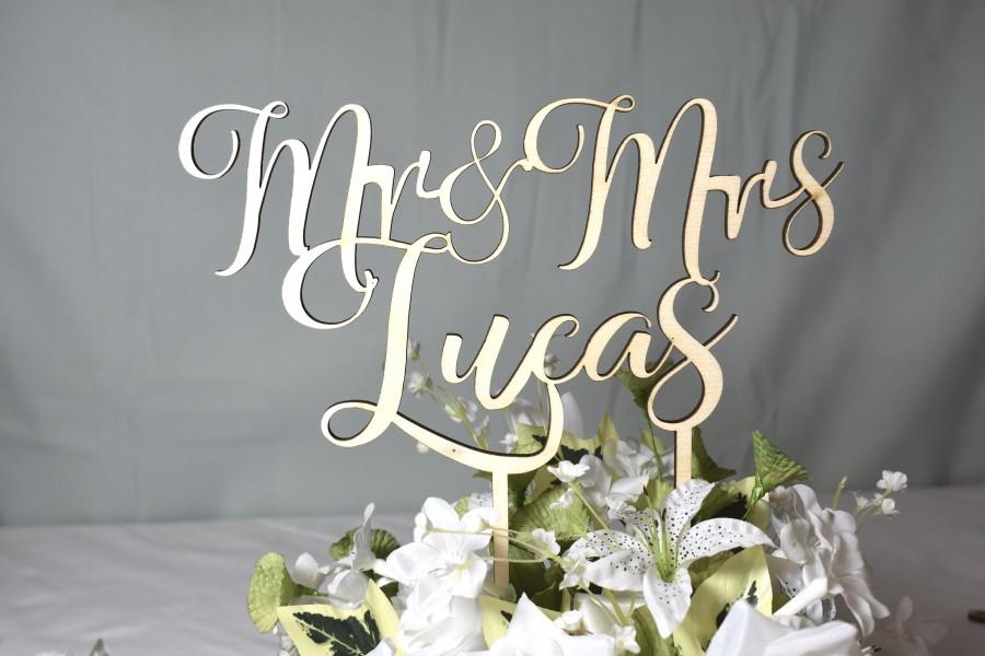 Wedding - Personalised Wedding cake topper. Mr & Mrs calligraphy cake topper. Gold,silver and natural wood cake topper.