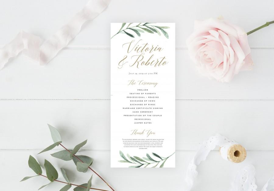 Mariage - SALE! Greenery Wedding Programs Template, Printable Wedding Program, Garden Rustic Theme - Edit in Word or Pages