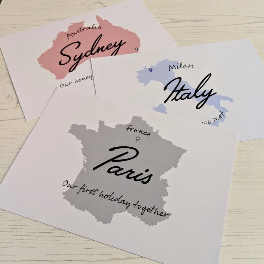 Hochzeit - Travel theme table name cards for destination wedding- countries/cities/continents/places/landmarks