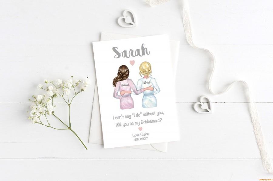 Hochzeit - Will you be my Bridesmaid/Maid of Honour card V1 - changeable hairstyles - Personalised