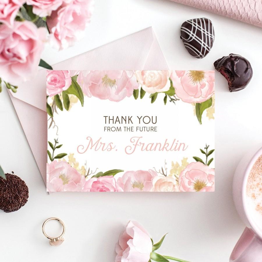 زفاف - Bridal Shower Thank You Cards - Pink Floral Folded Thank You Cards - Custom Thank You Cards - Wedding Shower - Future Mrs.