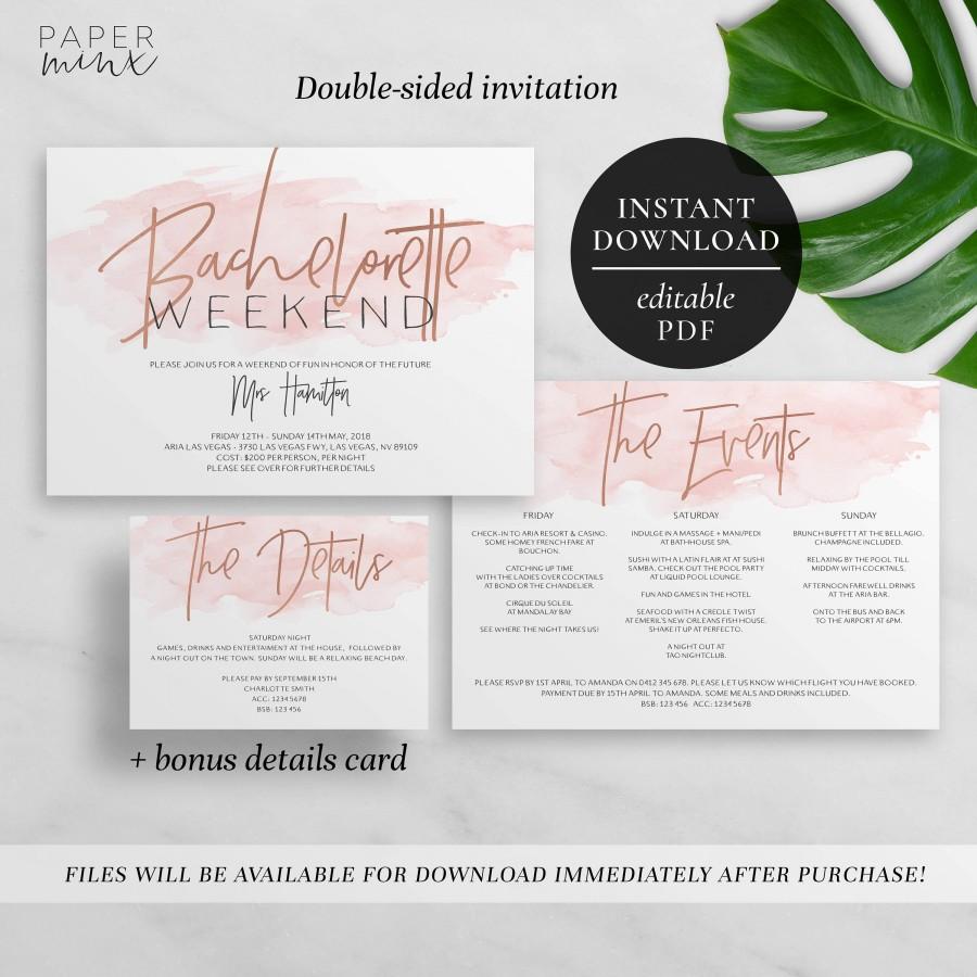 Hochzeit - Printable Bachelorette Weekend Invitation 