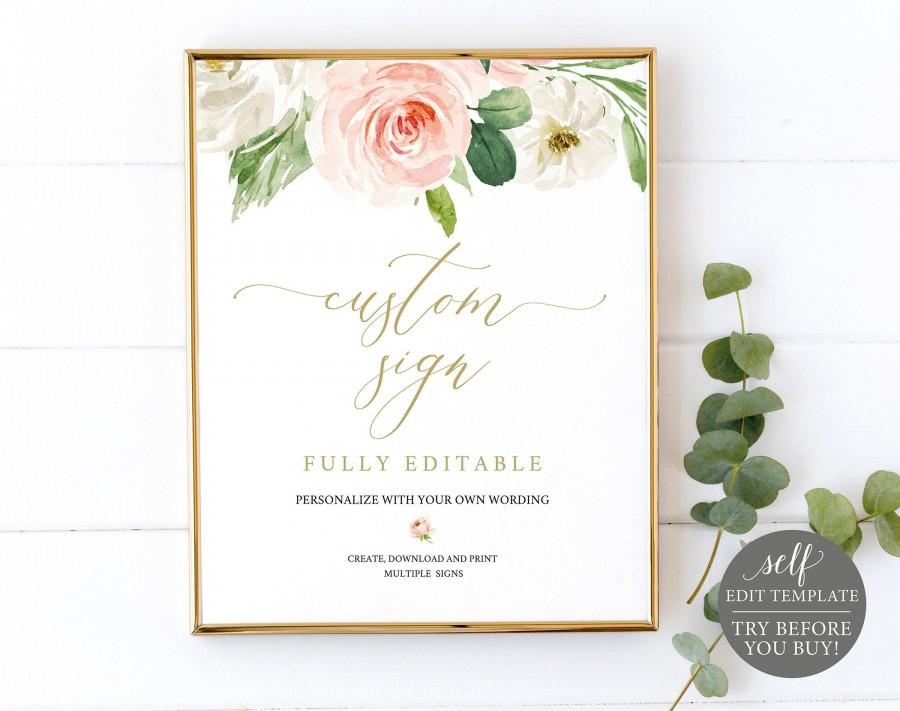 Свадьба - Create MULTIPLE Wedding Signs, Blush Floral Editable Templates, Instant Download, TRY BEFORE You Buy