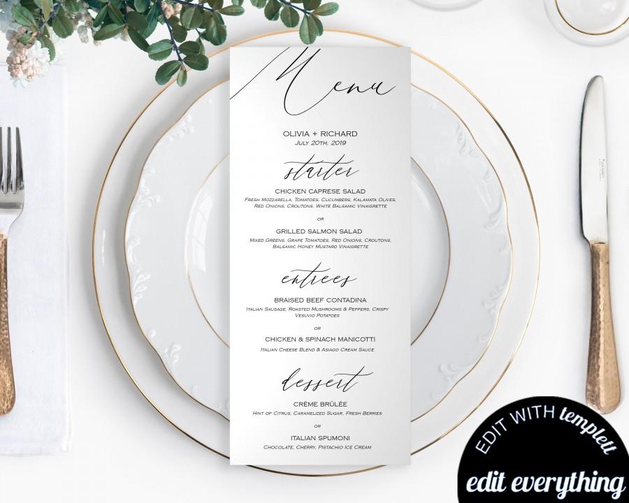 Mariage - DIY Wedding Menu Template Printable Wedding Menu Cards Menu Card Printable Dinner Menu Download DIY Menu Card Template Printable Menu Card