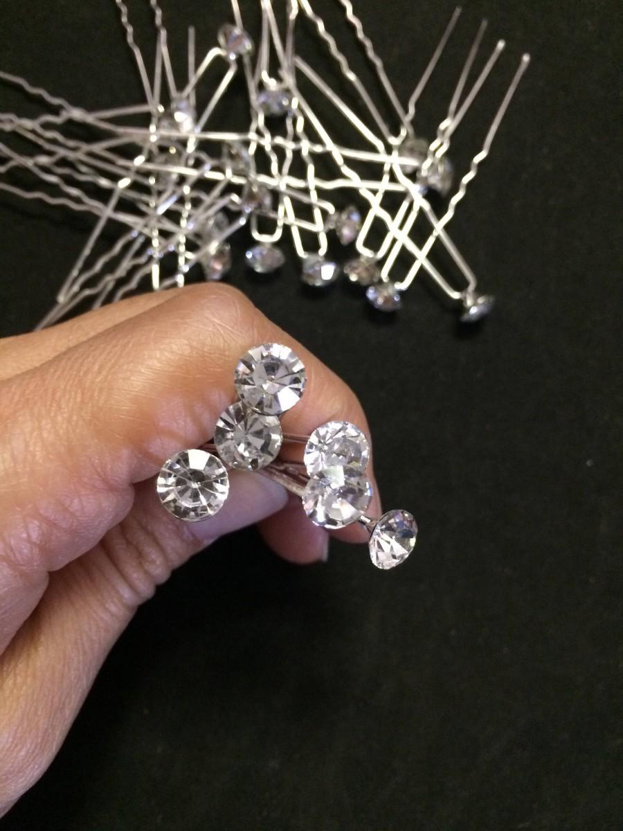 Свадьба - Set of 24 Crystal hair bobby pin- Diamond bobby pin- Wedding hair pins- Wedding accessories- fancy bobby pins- Bridal bobby pins.